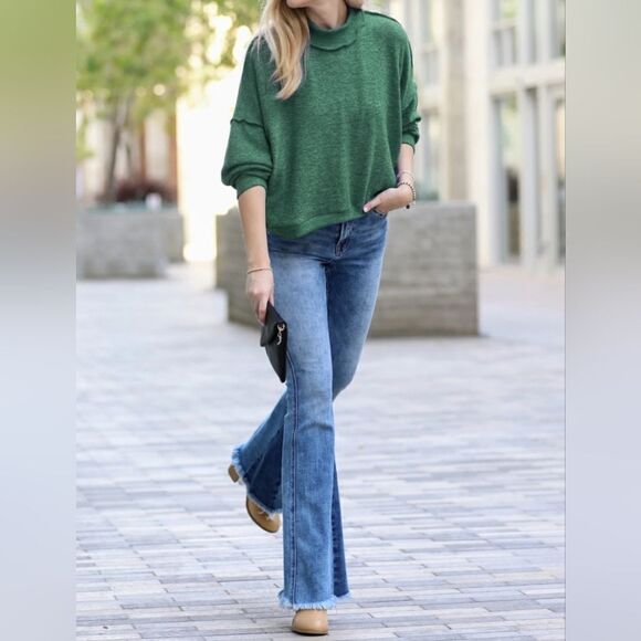 018-1 NEW! BOHO CHIC FABULOUS Brushed Melange Hacci Sweater Top - Picture 1 of 2